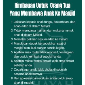 Agar Masjid Tetap Nyaman, Masjid Al-Hayah Keluarkan Panduan bagi Orang Tua dan Anak