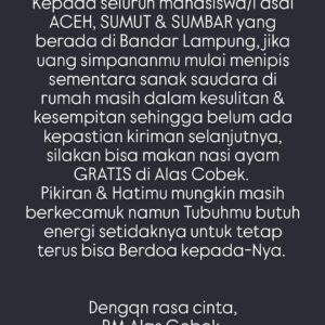 Aksi Peduli: RM Alas Cobek Beri Nasi Ayam Gratis bagi Mahasiswa Perantau Terdampak Bencana