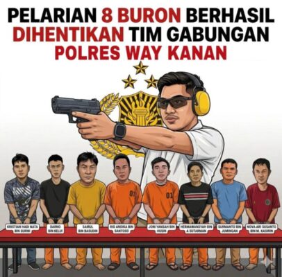 Pelarian 8 Buron Berhasil Dihentikan, Polres Way Kanan Ringkus Seluruh Tahanan Kabur