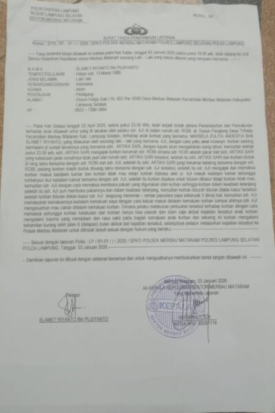 Keluarga Korban Kekerasan Seksual di Lampung Selatan Tuntut Penangkapan Pelaku