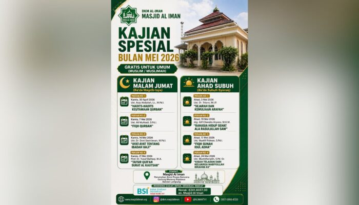 Masjid Al Iman Gedong Meneng Gelar Kajian Spesial Mei 2026, Perkuat Dakwah dan Edukasi Umat