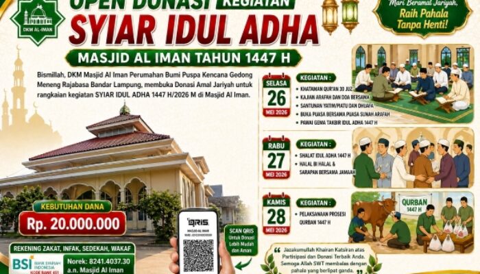 Sambut Idul Adha 1447 H, Masjid Al Iman Gedong Meneng Ajak Masyarakat Berinfaq